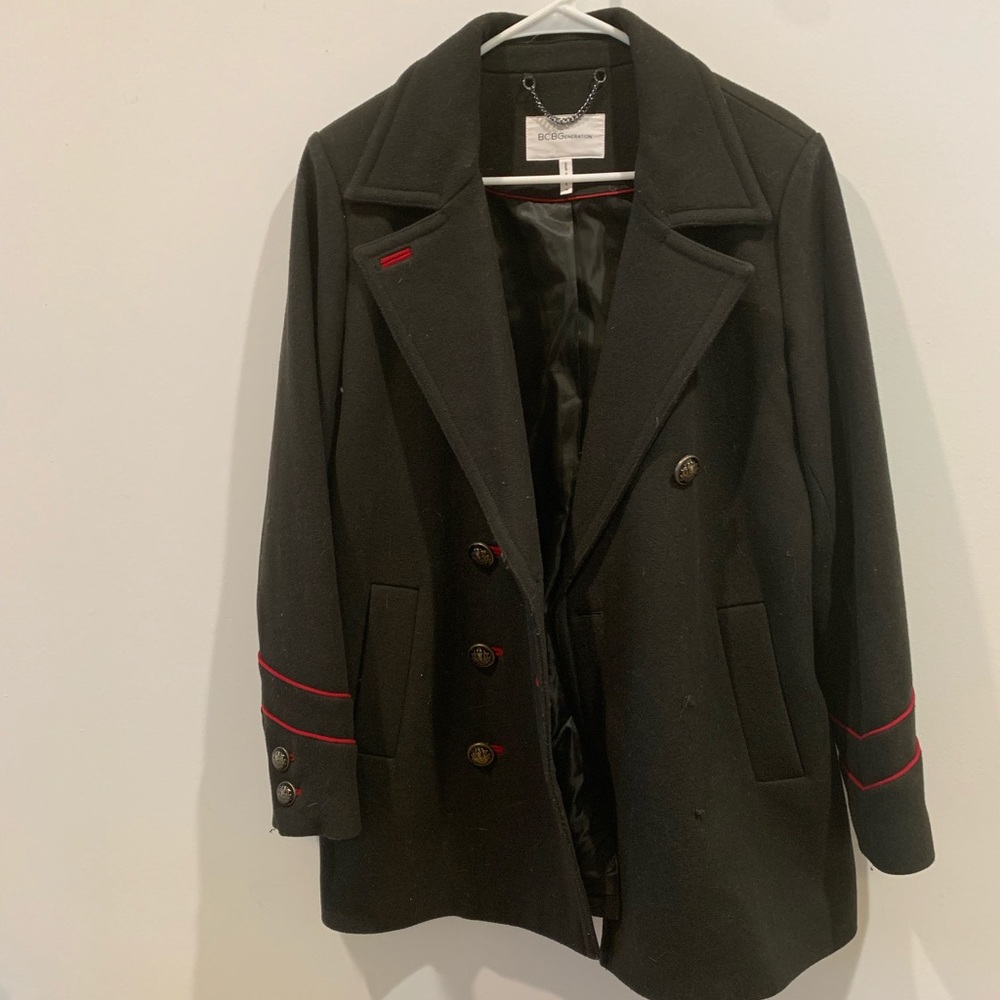 BCBG dark army green peacoat